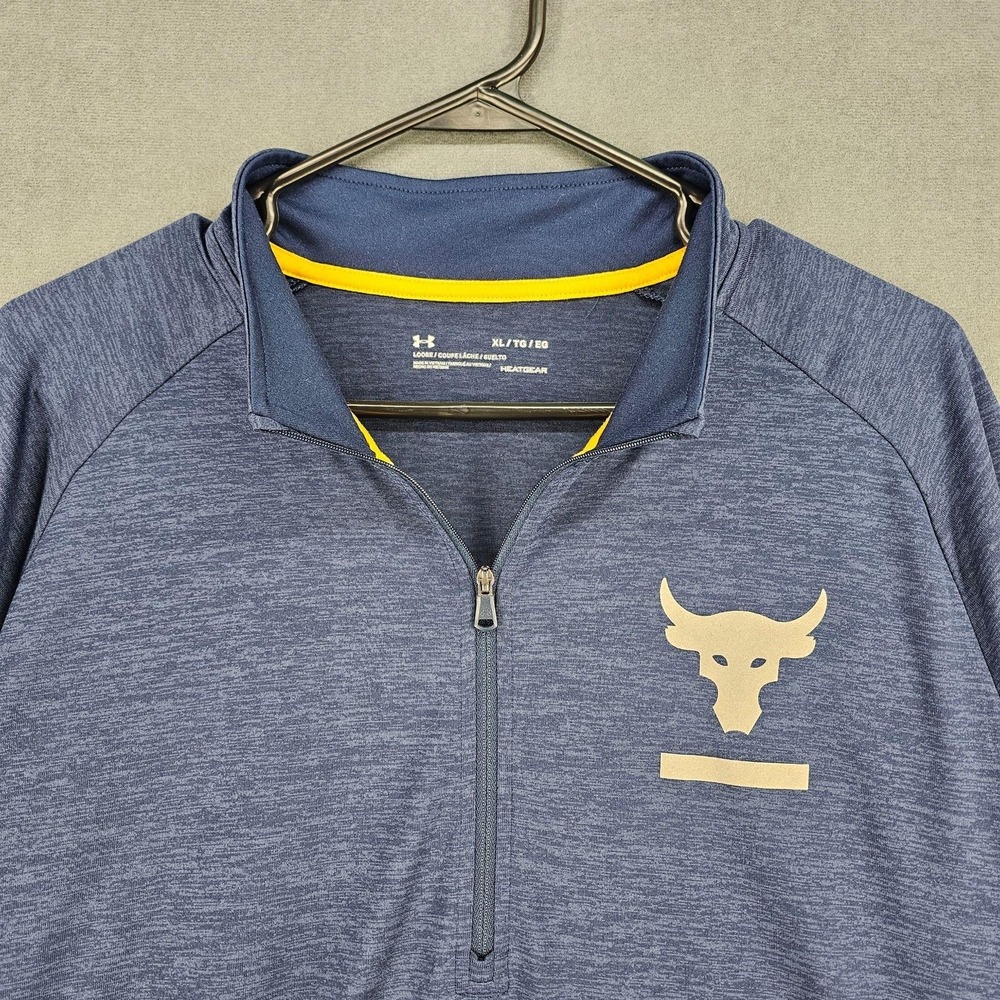 Under Armour Project Rock Pullover Mens XL Blue Long Sleeve 1/4 Zip HeatGear - Picture 2 of 10
